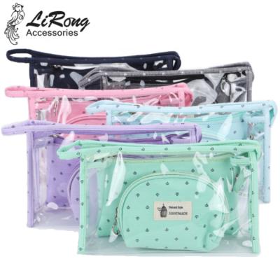 China Fashionable Lirong 2021 Hot Selling 3 in 1 Set Crown Colorful Waterproof Makeup Zipper Pouch Cotton PVC Cosmetic Bag for sale