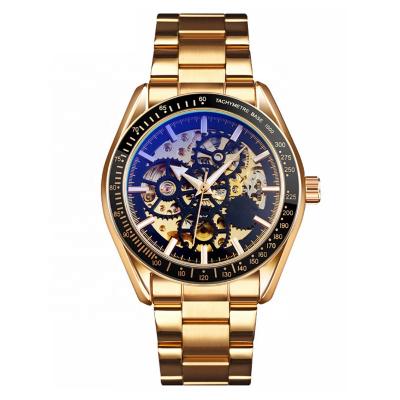 China Power Reserve 2021 Luxury Skeleton Automatic Watch Water Resistant Mechanical Wristwatches With Gold Plated To See Through Caseback for sale