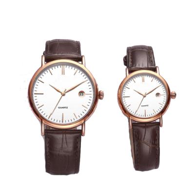 China Factory Wholesale Fashion Automatic Date Couples Watches Men Women Leather Strap Luxury Lovers Quartz Watch for sale