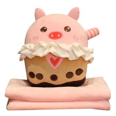 China Hot Cute Plush Hand Three-in-One Boba Teacup Stuffed Animals Plush Toys Pig Dino Dog Bunny Chicken Bear Plush Pillow With Blanket for sale