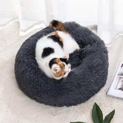 China Viable Dog Cat Bed Autumn Winter Indoor Doze Cozy Sleep Round Donut Pet Bed Kitty Teddy Kennel Modern Soft Plush for Cats or Dogs for sale