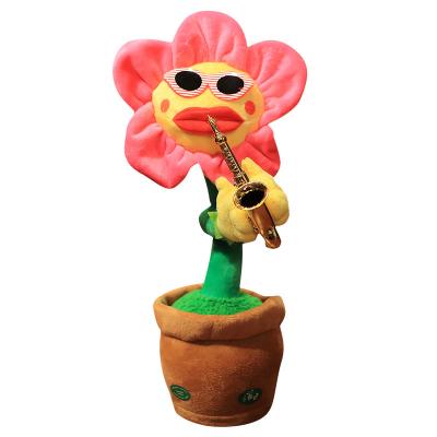 China 2022 Hot Selling New Design Sunflower 2022 New Stuffed Funny Electric Talking Saxophone Simulation Singer And Dance Toy Amazon Gift for sale