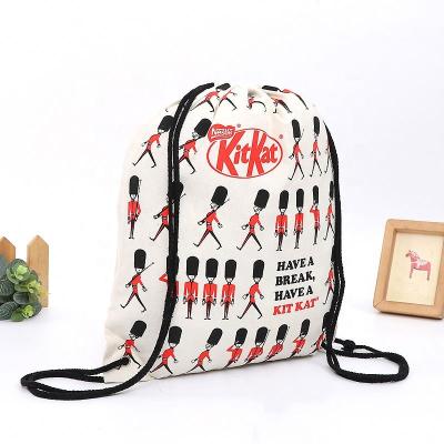 China Canvas Backpack Factory Wholesale Custom Student Shopping Cotton Canvas Shoulder Drawstring Eco-Friendly Empty Backpack for sale