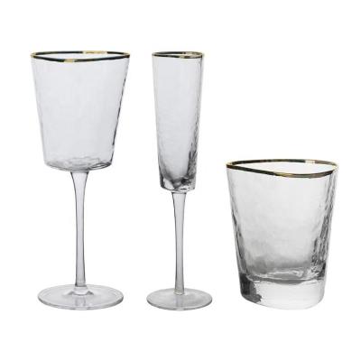 China Wholesale Wine Glass Kitchen and Table Tumblers Wedding Water Glass Cups Gold Rim Colored Wine Glass Cups Glass Tumbler for sale