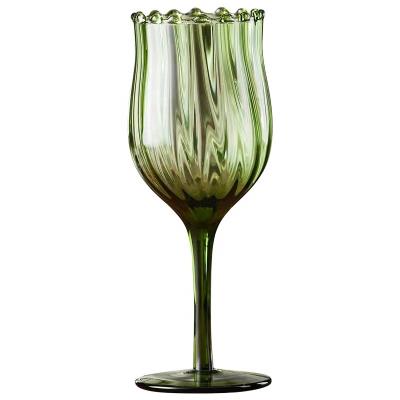 China Wine Glass Kitchen and Table Goblets Wedding Decoration Water Glass Cups Flowers Green Wine Glasses Set Colorful Champagne Glass for sale