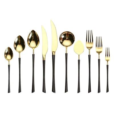 China Viable Wholesale Restaurant Cutlery Gold Flatware Sets Stainless Steel Flatware To Wedding New Design Gold Mirrored Stainless Steel Set for sale