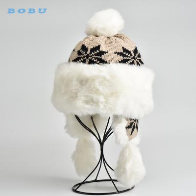 China Funny COMMON knit ear muff winter beanie hats with ball pom poms snow top hat for sale