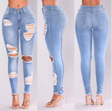 China 2021 Women Breathable Jeans Pencil Holes American Women Vintage Style Skinny Denim High Waist Wide Leg Flared Jeans for sale