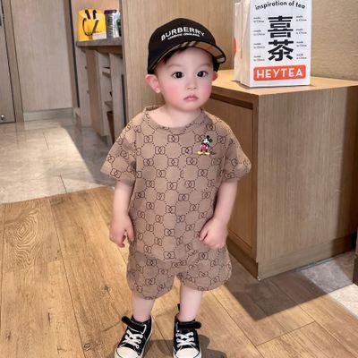 China 2021 new formal boys and girls print short T-shirt and panties children two pieces of clothers set for sale