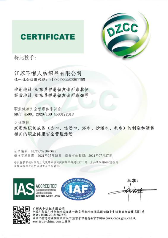 ISO 45001 - Jiangsu Busy Man Textile Co., Ltd.