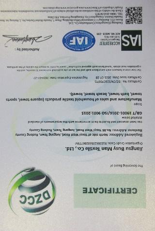 ISO9001 - Jiangsu Busy Man Textile Co., Ltd.