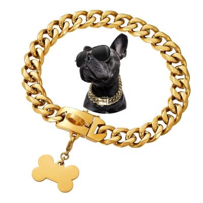 China Personalized Heavyduty Personalized Bulldog Gold 19mm Metal Stainless Steel Dog Collars Choke Chain Dog Collar for sale