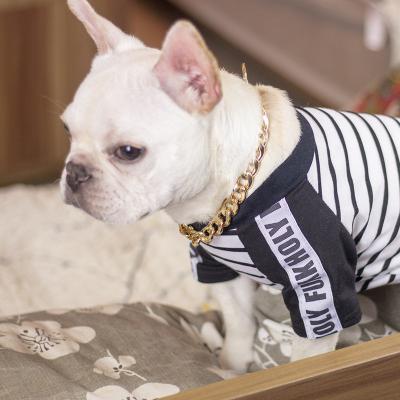 China Stocked 2023 Fashion French Bull Dog Necklace Collar Gold 19MM Cuban Link Dog Chain Collar for sale