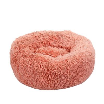 China Heating Warm Long Fur Coshion Plush Dog Cat Bed Pillow Nest Fluffy Round Pet Bed for sale