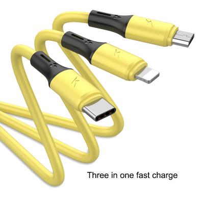 China Mobile phone liquid soft glue one for three suitable for Android Apple multifunctional three-in-one universal three head fast charging cable for sale