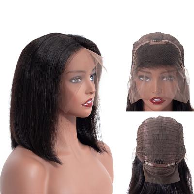 China Transparent Peruvian Hair Wigs Pre Plucked Straight Short Bob Wigs Dangle Human Hair Lace Front Wigs for sale