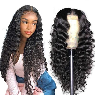 China Brazilian Virgin Human Hair Wigs Transparent 13*6 Lace Front Cuticle Loose Deep Curly Aligned Hair Wigs For Black Women for sale