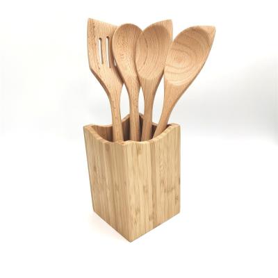 China Sustainable Wholesale Bamboo Kitchen Cookware Rack With Utensil Set Cookware Cutlery Container for sale