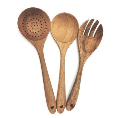 China Excellent Sustainable Eco-Friendly Acacia Wood Kitchen Tools Spoon Pocket Fork For Cooking Cutlery for sale