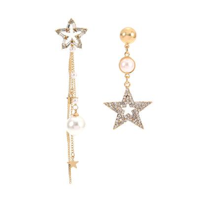 China TRENDY Earrings Star Exaggerated Five-pointed Asymmetrical 925silver Needle Female And Long Drop Earring Female For Tassel Ears for sale