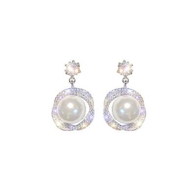 China FASHIONABLE Stud Earrings 925silver Pin South Circle Zircon Pearl Personalized Temperament Female for sale