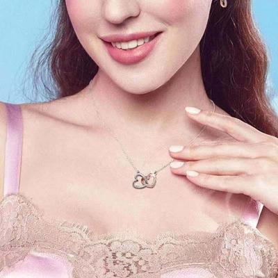 China Rose Gold Silver Xinxin Clasped Double Love Clavicle Copper Love Loop Necklace Romantic Double-color Jewelry Goddess Day Gifts for sale