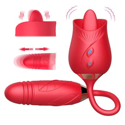 China Adult Toys Sex Toy Women For Toys 2021 3 in 1 New Adult Clitoral Sexy Dildo Thrusting Sex Tongue Magic Wand with Rose Sucking Vibrator for sale