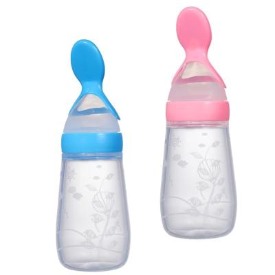 China BPA Free Baby Bottle With Spoon Easy To Clean 125ml Silicone Spoon Bottle Silicone Baby Feeding Spoon Feeder for sale