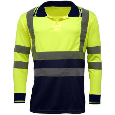 China Men's workwear two tone color polo shirts 100% polyester hi vis reflective safety work polo t-shirt for men for sale