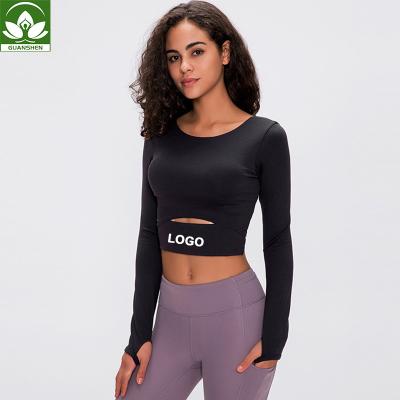 China Wholesale Antibacterial Sportswear Breathable Workout Clothing Gym Sports Long Sleeve Shirts Women Fitness Yoga Crop Tops With Pads for sale