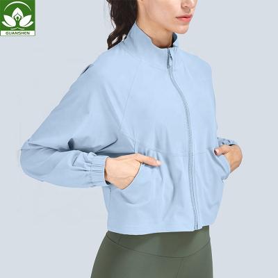 China 2021 Breathable Loose Sportswear Workout Clothes Fitness Equipments Leisure Yoga Wear Women Sports Gym Jacket With Pockets for sale