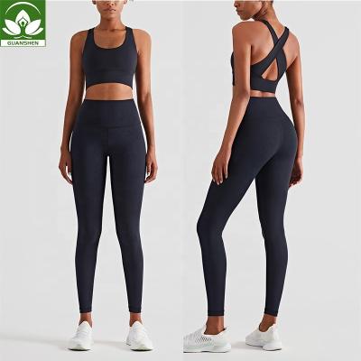 China Wholesale Breathable Sportswear Shock Proof Sports Bra Yoga Pants Gaiters Sets Soft Material Fitness Gym Wear For Women for sale