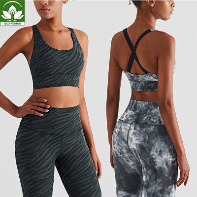 China New Arrival Breathable Activewear Sports Adjustable Bra And High Waist Fitness Pants Gaiters Set Tie Dye Yoga Wear For Women for sale