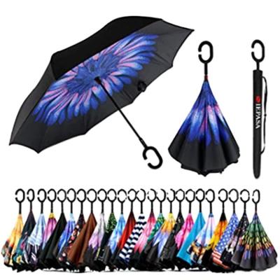 China American Style Best-selling Windproof  Fiberglass black reverse inverted umbrella double layer with Customized bag for car for sale