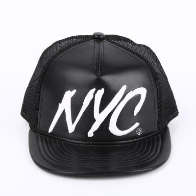 China JOINT Custom Leather 5 Panel Snapback Hat for Women and Men, Nylon Mesh for sale