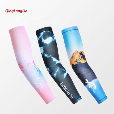 China QINGLONGLIN Anti-UV Outdoor Cycling Arm Sleeves Sun Protection Landscape Printing Arm Compression Sleeves Non Slip Arm Sleeves For Men for sale