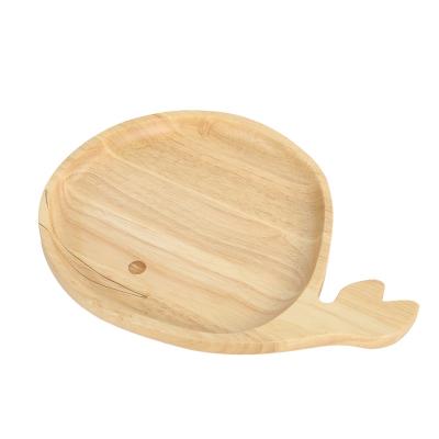 China Viable Children's Meal Dish Whale Shaped Tray Child Wood Plate Bowl Tableware Solid Rubber Environmental Protection Wooden Dish for sale