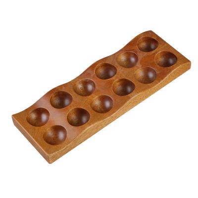 China Acacia Wood Egg Tray 12 Holes Double Tier Kitchen Tool Fridge Eggs Wooden Egg Holder Viable Storage Rack for sale