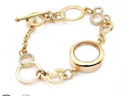 China Stainless Steel Glass Round Plated Floating Charm Living Lockets Chain Bracelet GLB020 for sale