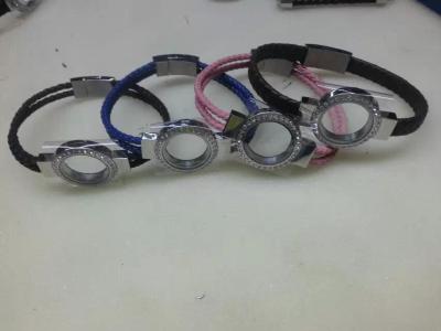 China Tagor Jewelry New Style Leather Cord Stainless Steel Glass Lockets Bracelets,Multi Colors for sale