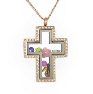 China New 316L Stainless Steel Big Christain Jesus Church Cross Shape Float Glass Locket Pendant for sale