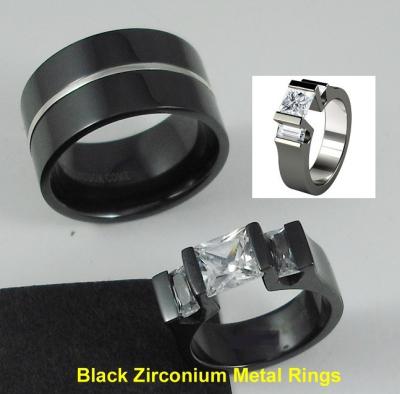 China Tagor Jewelry Made Customize Shiny Brushed Wedding Engagement Black Zirconium Rings for sale