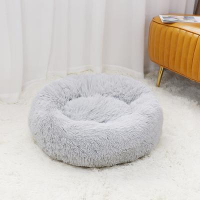 China Colorful Travel Pet Supply Indoor Nap Sleeping Cat Round Fluffy Sofa Pet Plush Bed Ultra Soft Donut for sale