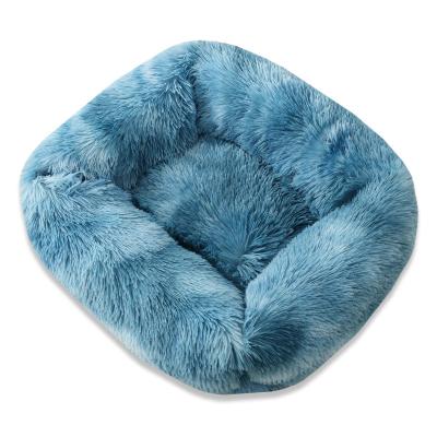 China Travel Luxury Fur Cotton Heated Cute Fluffy Pet Bed Winter Dog Bed Brown With Pillow for sale