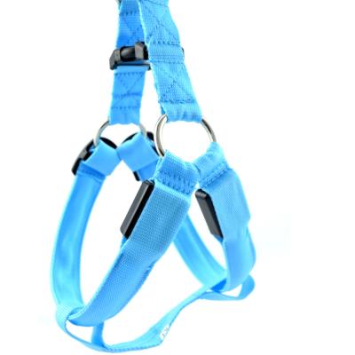 China Wholesale High Quality Adjustable Soft Nylon Led Dog Harness Padded Collar And Leash Blue Dog Led Harness For Pets for sale