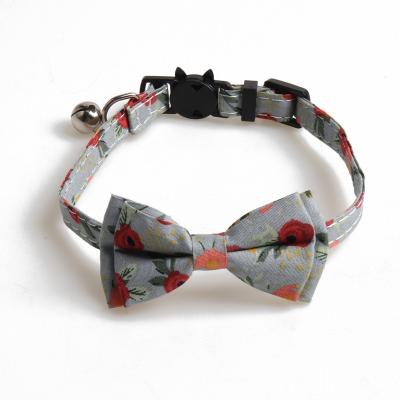 China Wholesale Durable Security DETACHED Cat Collar Bell For Kitten Adjustable Bow Tie Gray Floral Design Dog Collar and Puppy for sale