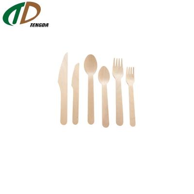 China Wholesale Disposable Wooden Spoons Forks Knives Restaurant Tableware Dessert Cutlery Eco-friendly Degradable Wooden Tableware Sets for sale