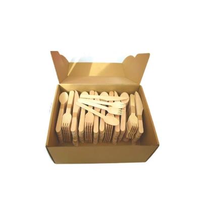 China Disposable Eco-friendly Degradable Wooden Restaurant Tableware Wholesale Cutlery Dinnerware Sets for sale