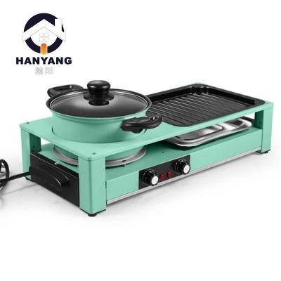 China AL SAYED and HANYANG FAMILY BARBECUE AL SAYED and HANYANG Green Color Hot Selling High Quality Multifunctional Electric Grill with Hotpot for sale