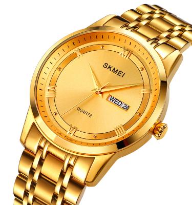 China New fashion gold day/date SKMEI 1870 new fashion gold men's quartz watches stainless steel business waterproof wristwatch for sale